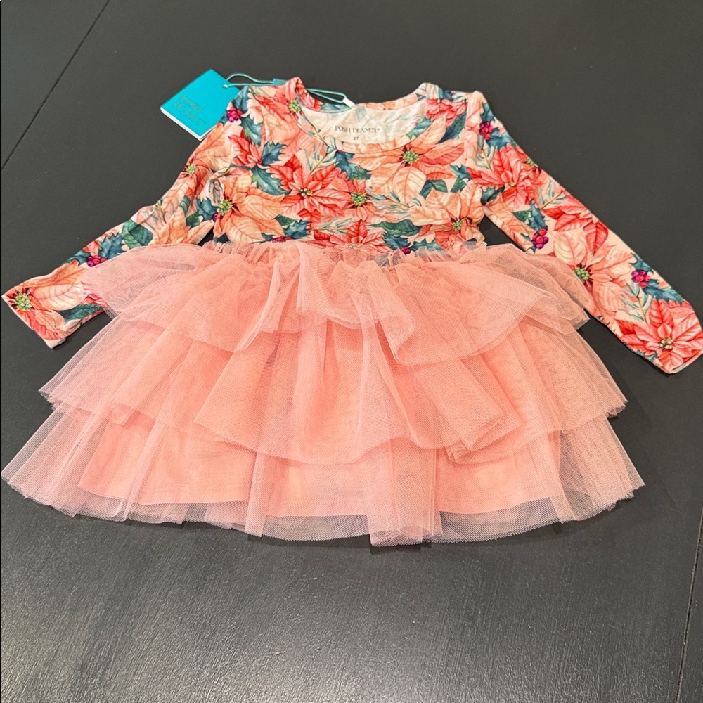 Posh Peanut Poinsettia Tulle Dress 2T